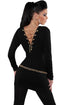 Sexy Black Knit V Neck Chain Lace up Back Sweater Top